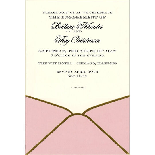 Pink with Gold Trim Die-cut Pocket Invitations